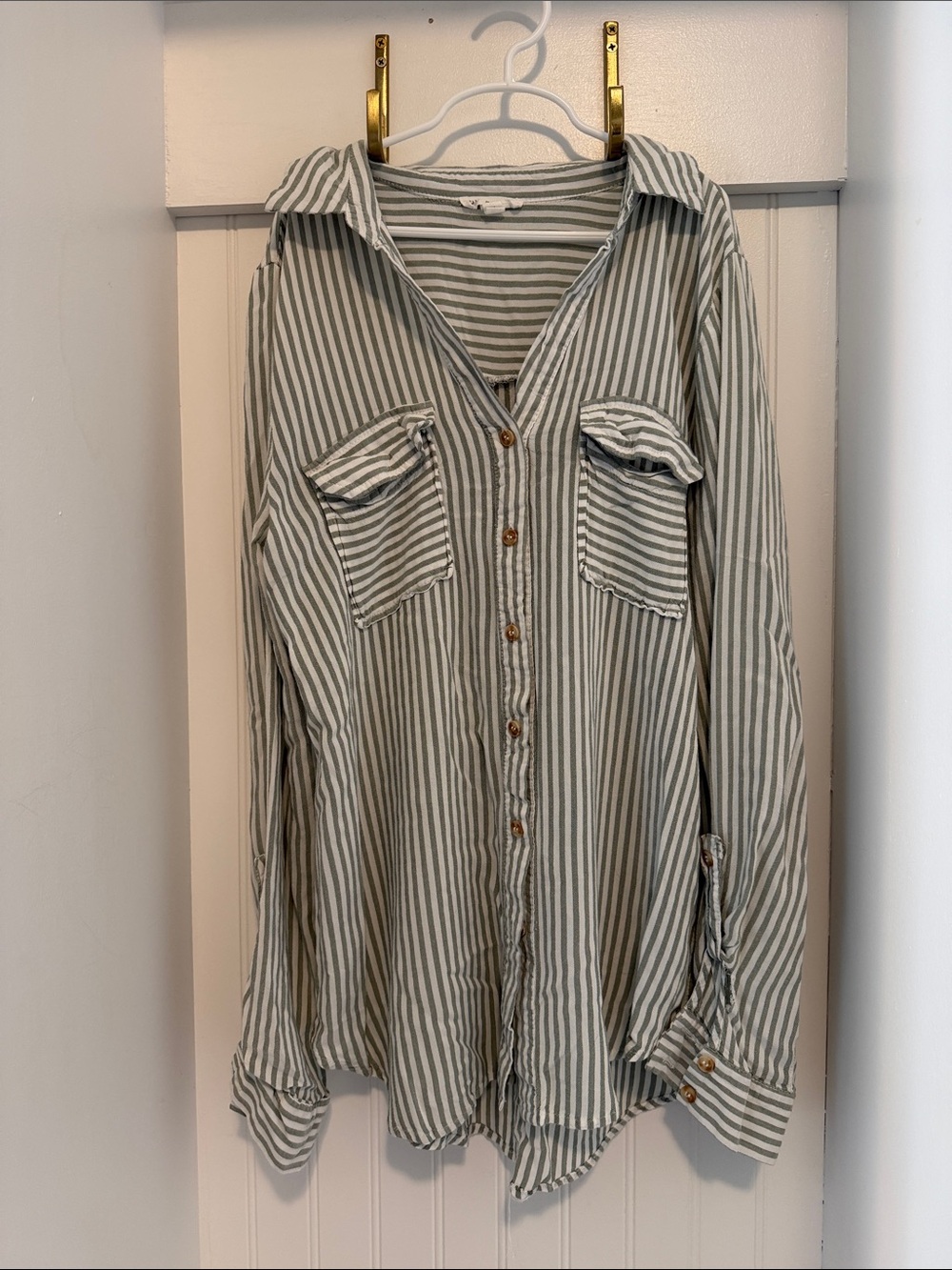 Blu Pepper Striped Shirt in Sage and White